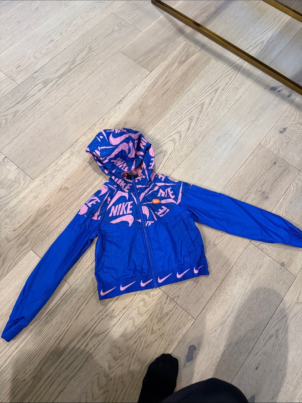 Nike Blue and Pink Logo Cropped Hooded Jacket